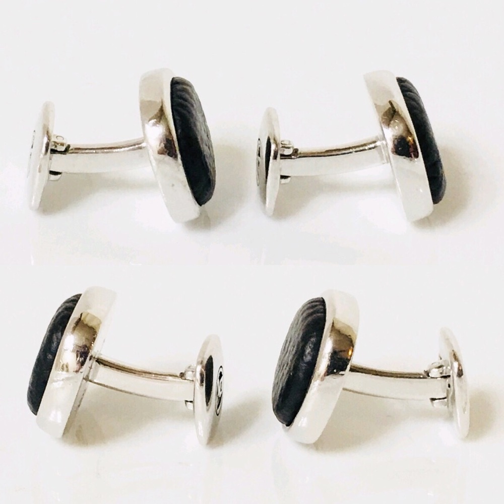 David Yurman Black Leather Cushion Cufflinks - Picture 4 of 6